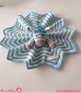 Knuffeldoekje Zebra - Turquoise/Wit