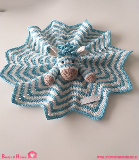 Knuffeldoekje Zebra - Turquoise/Wit