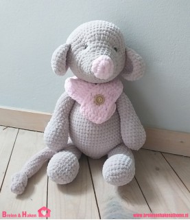 Knuffel Muis - Créme/Roze (42cm hoog)