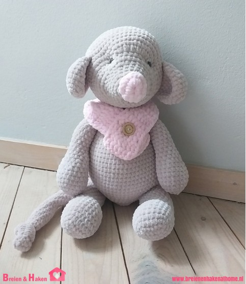 Knuffel Muis - Créme/Roze (42cm hoog)