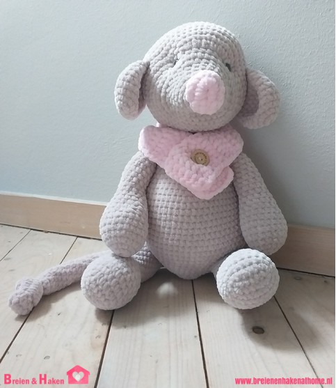 Knuffel Muis - Créme/Roze (42cm hoog)